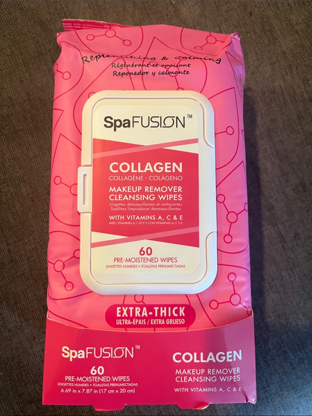 SpaFusion Collagen Makeup Cleanser wipes. 60